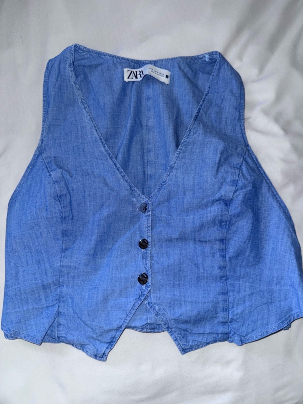 ZARA Light Blue Button-Front Sleeveless Vest Top